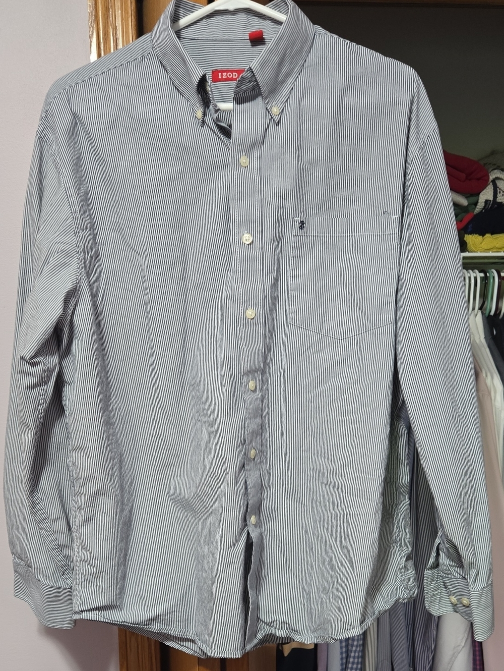 Izod Men's Thin Blue Pinstripe Button-Down Shirt